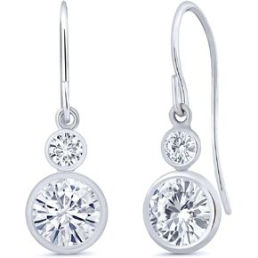 Gem Stone King 14K White Gold Moissanite and White Lab Grown Diamond Drop Dangle Earrings For Women (1.80 Cttw, Gemstone Birthstone, Round 6MM and 3MM)