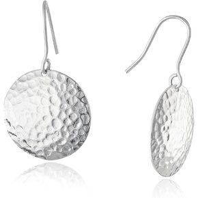 Amazon Essentials Fine Silver Plated 21mm Hammered Circle Drop Earrings (previously Amazon Collection)