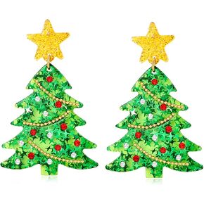 Christmas Earrings for Women Christmas Tree Snowflake Candy Reindeer Xmas Santa Pendant Earrings for Women Christmas Drop Dangle Earrings for Festival Holiday Jewelry