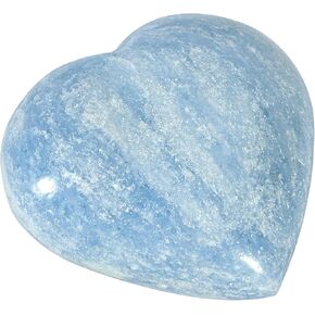 TUMBEELLUWA Natural Blue Celestite Crystal Heart Puff Stone, Healing Worry Stone for Stress Relief Relaxation Meditation, 2.4-2.76 Inch