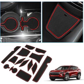 BIXUAN 2025 Trax Door Slot Mat Liner Accessories for 2024 2025 Chevy Trax LS/1RS/LT/2RS/ACTIV Non-Slip Rubber Mat Cup Holder Center Console Liner Inserts 14PCS Red Trim
