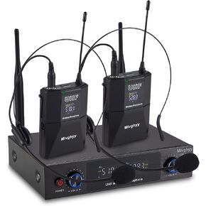 Wireless Microphone System, Metal Wireless Mic with Built-in DSP, 2x480 UHF Adjustable Frequency, 164FT Range, Handheld Cordless Dynamic Microphones for Karaoke, Singing, DJ, Church, Wedding