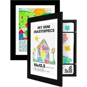 Americanflat 10x12.5 Kids Art Frame - Front Loading Picture Frame - Set of 2 - Use as 8.5x11 Frame with Mat or 10x12.5 Frame Without Mat - My Mini Masterpiece - Holds 100 Artworks - Blue