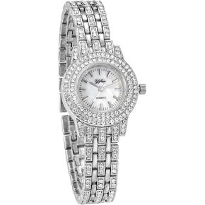 JewelryWe Women Watches Gold Tone Alloy Rhinestone Quartz Watch Stylish Bling Dress Watch Wristwatches for Christmas