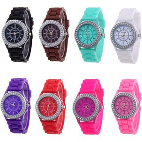 CdyBox Women’s Wholesale Watches Pack Silicone Band Lady Rhinestone Wristwatch (8 Pack)