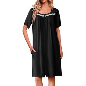 Ekouaer Women Zipper Robe Short Sleeves House Coat Zipper Front Bathrobe Sleepwear with Pockets Housecoat Nightgown