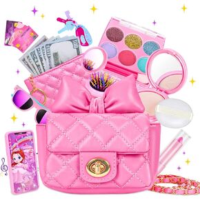 Little Girl Purse with Kids Makeup Kit, My First Purse Set with Chain Bag and More Pretend Play Toys, Princess Toys Christmas Birthday Gifts for Toddler Girl Age 3-8 (Pink)