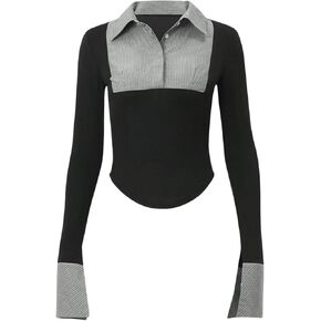 Women's Striped Button Front Collared Blouse Shirts Long Sleeve Slim Fit Asymmetrical Hem Work Tops in Saudi Arabia