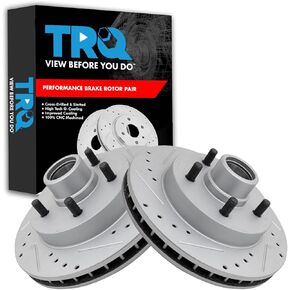 TRQ Front Performance Brake Rotor Drilled Slotted Pair Set for 1995-1999 C1500 / 1996-2002 Express 1500 Van / 1996-2002 Savana 1500 Van / 1992-1999 Suburban C1500 / 1995-2000 Tahoe / 1995-1999 Yukon