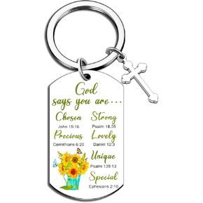 Christian Keychain Religious Gifts For Women Cross Bible Verse Key Chain Inspirational Sunflower Gifts Baptism Gifts For Girls Teens Biblical Scripture Keychains For Women Friends Mom Daughter