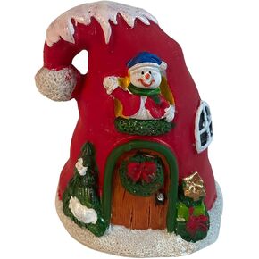 Garden Gnome Christmas Village Mini Cottage Houses (Santa Hat House)
