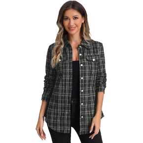 Allegra K Plaid Tweed Jackets for Women's Collared Button Down Lightweight Shackets