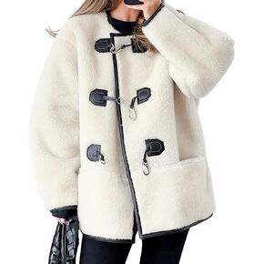 HOULENGS Women's Long Sleeve Sherpa Fleece Jackets Button Down Faux Fuzzy Coat Winter Warm Outwear with Pockets