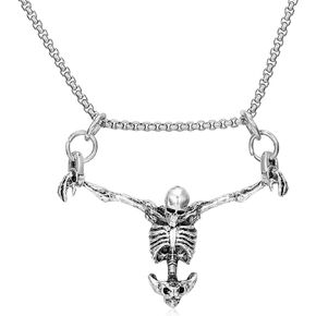 Punk Skull Necklace Captivity Gothic Silver Halloween Skeleton Pendent Jewelry Gift for Men and Women