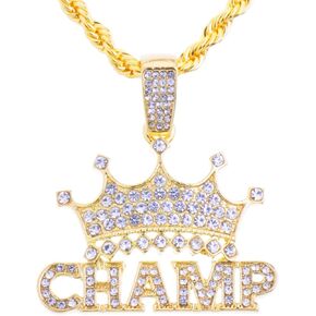 metaltree98 Hip Hop Fashion Iced Rapper King Crown CHAMP Bling Pendant 20" 14k Gold Plated Rope Chain HC 1292 G (20" Rope Chain)