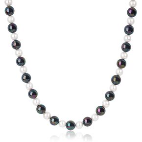 GAVU Black and White Pearl Necklace for Men, 10mm Pearl Necklace, Black Pearl Necklace for Men