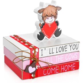 4PCS Highland Cow Table Decor Valentines Day Highland Cow Table Centerpiece Valentines Day Gifts Farmhouse Western Decor Highland Cow Table Sign Book Stack Tiered Tray Decor for Home Room