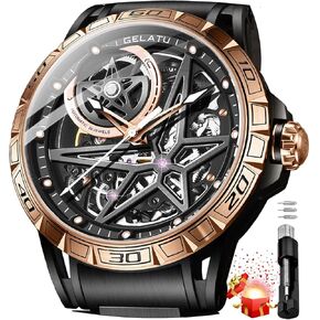 OLEVS Mens Automatic Watches Silver Skeleton Binary Star Galaxy Self Winding Mechanical Original Wrist Watch for Men