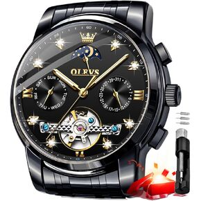 OLEVS Mens Automatic Watches Silver Skeleton Binary Star Galaxy Self Winding Mechanical Original Wrist Watch for Men
