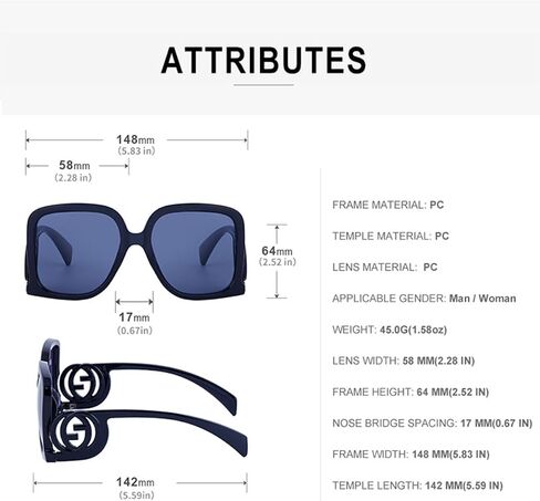 Women's Fashion Personalised Large Frame Sunglasses Cool Logo Square Sunglasses Travel Holiday Accessories in Saudi Arabia