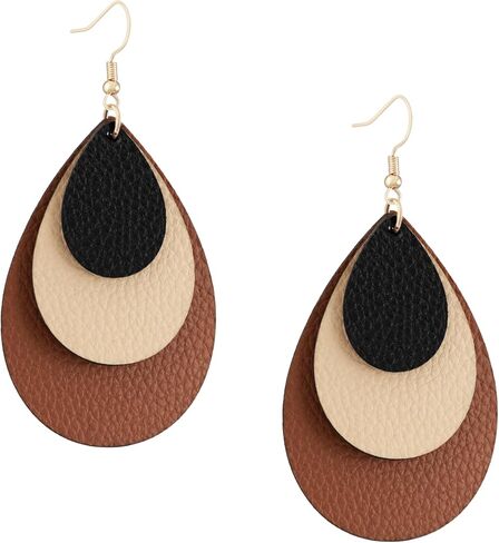 MINACHI Boho Chic من الجلد الصناعي ثلاثي الطبقات على شكل دمعة قطرة الماء متدلية، أقراط متدلية على شكل قطرة ماء، هدية مجوهرات هيبي بوهيمية عتيقة للنساء in Kuwait