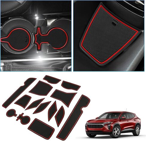 BIXUAN 2025 Trax Door Slot Mat Liner Accessories for 2024 2025 Chevy Trax LS/1RS/LT/2RS/ACTIV Non-Slip Rubber Mat Cup Holder Center Console Liner Inserts 14PCS Red Trim in Kuwait