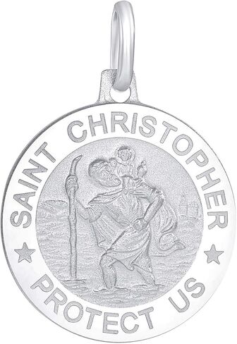 925 Sterling Silver Saint Christopher Charm Pendant Patron Saint of Travelers, Made in Italy in Saudi Arabia