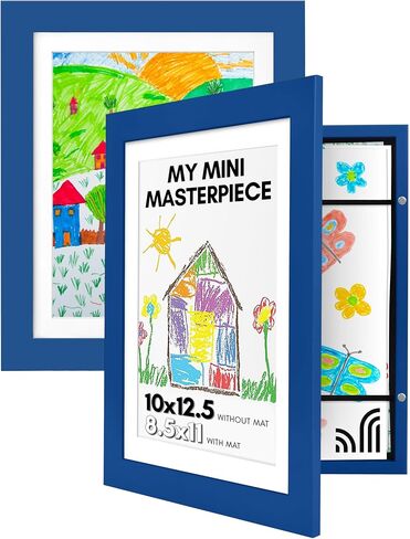 Americanflat 10x12.5 Kids Art Frame - Front Loading Picture Frame - Set of 2 - Use as 8.5x11 Frame with Mat or 10x12.5 Frame Without Mat - My Mini Masterpiece - Holds 100 Artworks - Blue in Saudi Arabia