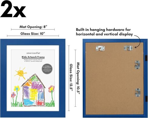 Americanflat 10x12.5 Kids Art Frame - Front Loading Picture Frame - Set of 2 - Use as 8.5x11 Frame with Mat or 10x12.5 Frame Without Mat - My Mini Masterpiece - Holds 100 Artworks - Blue in Saudi Arabia