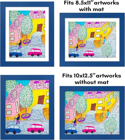 Americanflat 10x12.5 Kids Art Frame - Front Loading Picture Frame - Set of 2 - Use as 8.5x11 Frame with Mat or 10x12.5 Frame Without Mat - My Mini Masterpiece - Holds 100 Artworks - Blue in Saudi Arabia