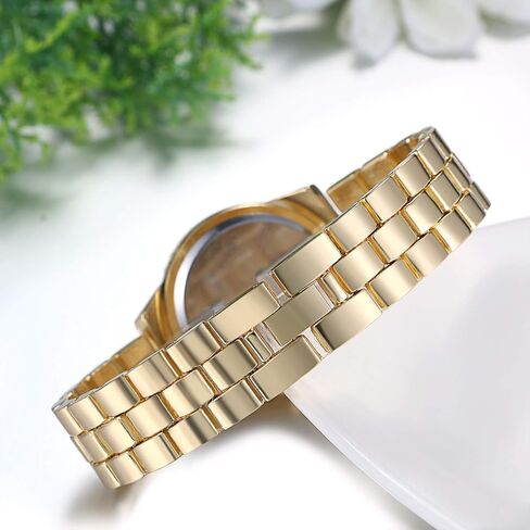 JewelryWe Women Watches Gold Tone Alloy Rhinestone Quartz Watch Stylish Bling Dress Watch Wristwatches for Christmas in Kuwait