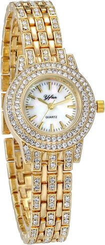 JewelryWe Women Watches Gold Tone Alloy Rhinestone Quartz Watch Stylish Bling Dress Watch Wristwatches for Christmas in Kuwait