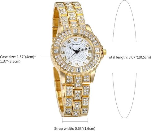 JewelryWe Women Watches Gold Tone Alloy Rhinestone Quartz Watch Stylish Bling Dress Watch Wristwatches for Christmas in Kuwait