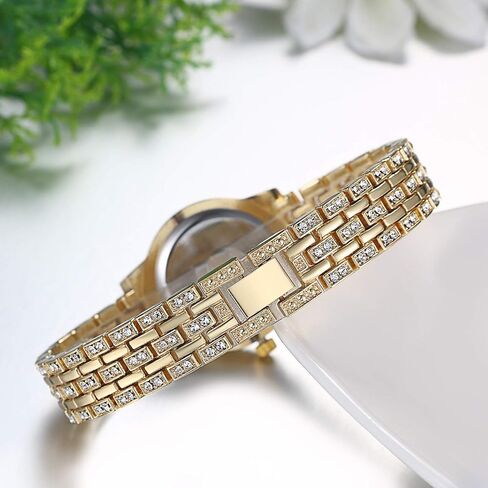JewelryWe Women Watches Gold Tone Alloy Rhinestone Quartz Watch Stylish Bling Dress Watch Wristwatches for Christmas in Kuwait