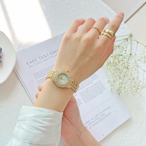 JewelryWe Women Watches Gold Tone Alloy Rhinestone Quartz Watch Stylish Bling Dress Watch Wristwatches for Christmas in Kuwait