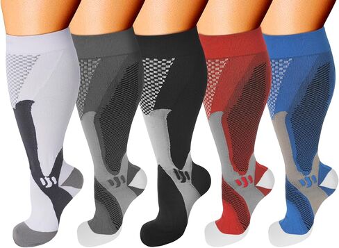 Double Couple 5 Pairs Wide Calf Compression Socks for Men Women Extra Plus Size Knee High Support in Saudi Arabia