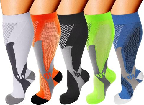 Double Couple 5 Pairs Wide Calf Compression Socks for Men Women Extra Plus Size Knee High Support in Saudi Arabia
