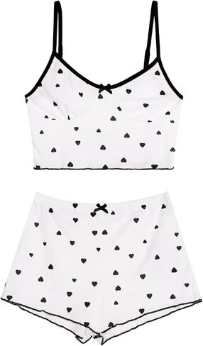 Hilinker Womens Graphic Print Ribbed PJ Set Crop Cami Tops and Shorts Cute Pajamas Set in Saudi Arabia