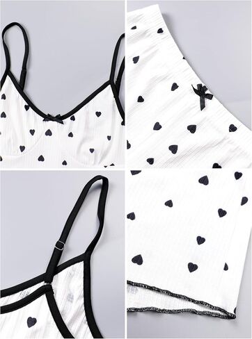 Hilinker Womens Graphic Print Ribbed PJ Set Crop Cami Tops and Shorts Cute Pajamas Set in Saudi Arabia