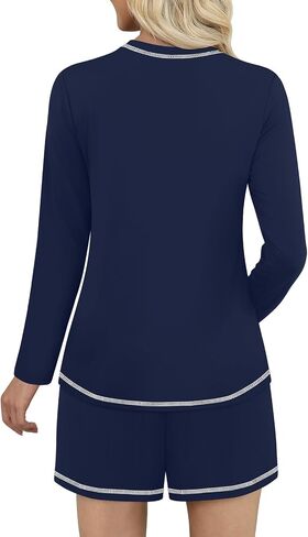 DouBCQ Women's Pajama Sets 2 Piece Long Sleeve Top and Shorts Crewneck Lounge Wear Soft Pjs with Pockets in Kuwait