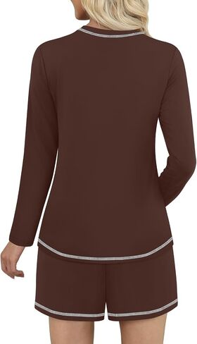 DouBCQ Women's Pajama Sets 2 Piece Long Sleeve Top and Shorts Crewneck Lounge Wear Soft Pjs with Pockets in Kuwait
