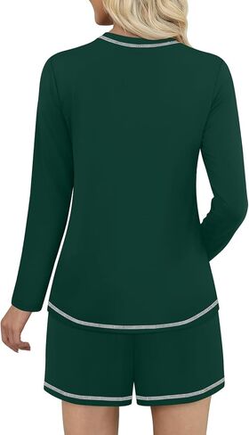 DouBCQ Women's Pajama Sets 2 Piece Long Sleeve Top and Shorts Crewneck Lounge Wear Soft Pjs with Pockets in Kuwait