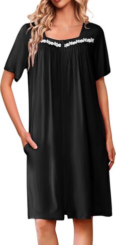 Ekouaer Women Zipper Robe Short Sleeves House Coat Zipper Front Bathrobe Sleepwear with Pockets Housecoat Nightgown in Saudi Arabia