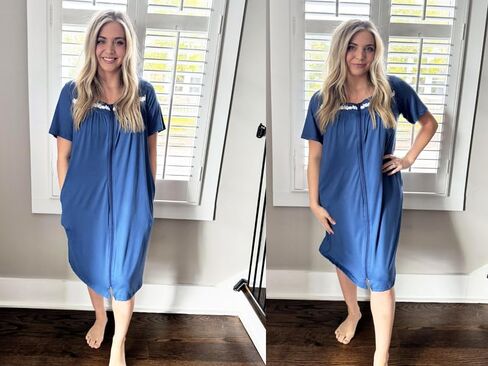 Ekouaer Women Zipper Robe Short Sleeves House Coat Zipper Front Bathrobe Sleepwear with Pockets Housecoat Nightgown in Saudi Arabia