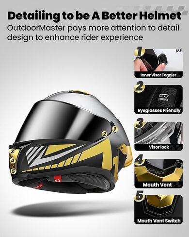 OutdoorMaster Full Face Dual Visor Adult Motorcycle Helmet for Motorbike Street Bike with Pinlock Ready DOT Approved in Saudi Arabia