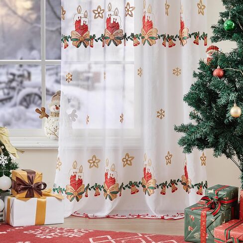 Christmas Sheer Curtains 84 Inches Long Snowflake Embroidered Christmas Curtains for Living Room White Sheer Curtain Christmas Pattern Window Curtains for Dining Room Xmas Decor 2 Panels Rod Pocket in Saudi Arabia