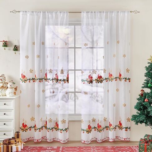 Christmas Sheer Curtains 84 Inches Long Snowflake Embroidered Christmas Curtains for Living Room White Sheer Curtain Christmas Pattern Window Curtains for Dining Room Xmas Decor 2 Panels Rod Pocket in Saudi Arabia