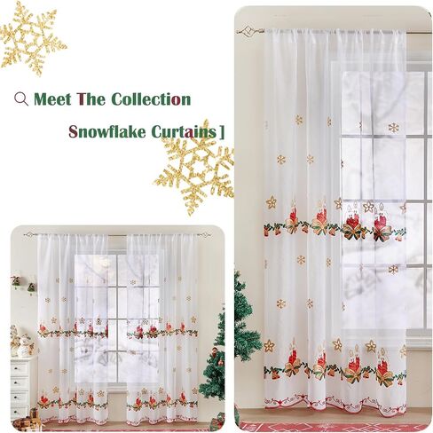Christmas Sheer Curtains 84 Inches Long Snowflake Embroidered Christmas Curtains for Living Room White Sheer Curtain Christmas Pattern Window Curtains for Dining Room Xmas Decor 2 Panels Rod Pocket in Saudi Arabia