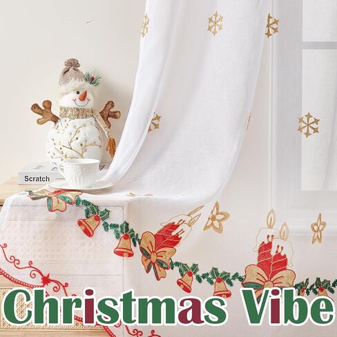 Christmas Sheer Curtains 84 Inches Long Snowflake Embroidered Christmas Curtains for Living Room White Sheer Curtain Christmas Pattern Window Curtains for Dining Room Xmas Decor 2 Panels Rod Pocket in Saudi Arabia