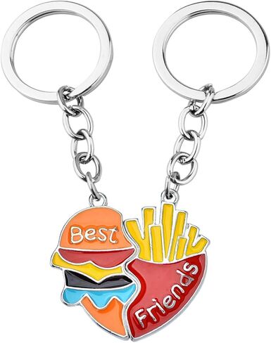 Funny BFF Hamburger and Fries Keychain Set - Best Friend Friendship Memorial Gift in Kuwait
